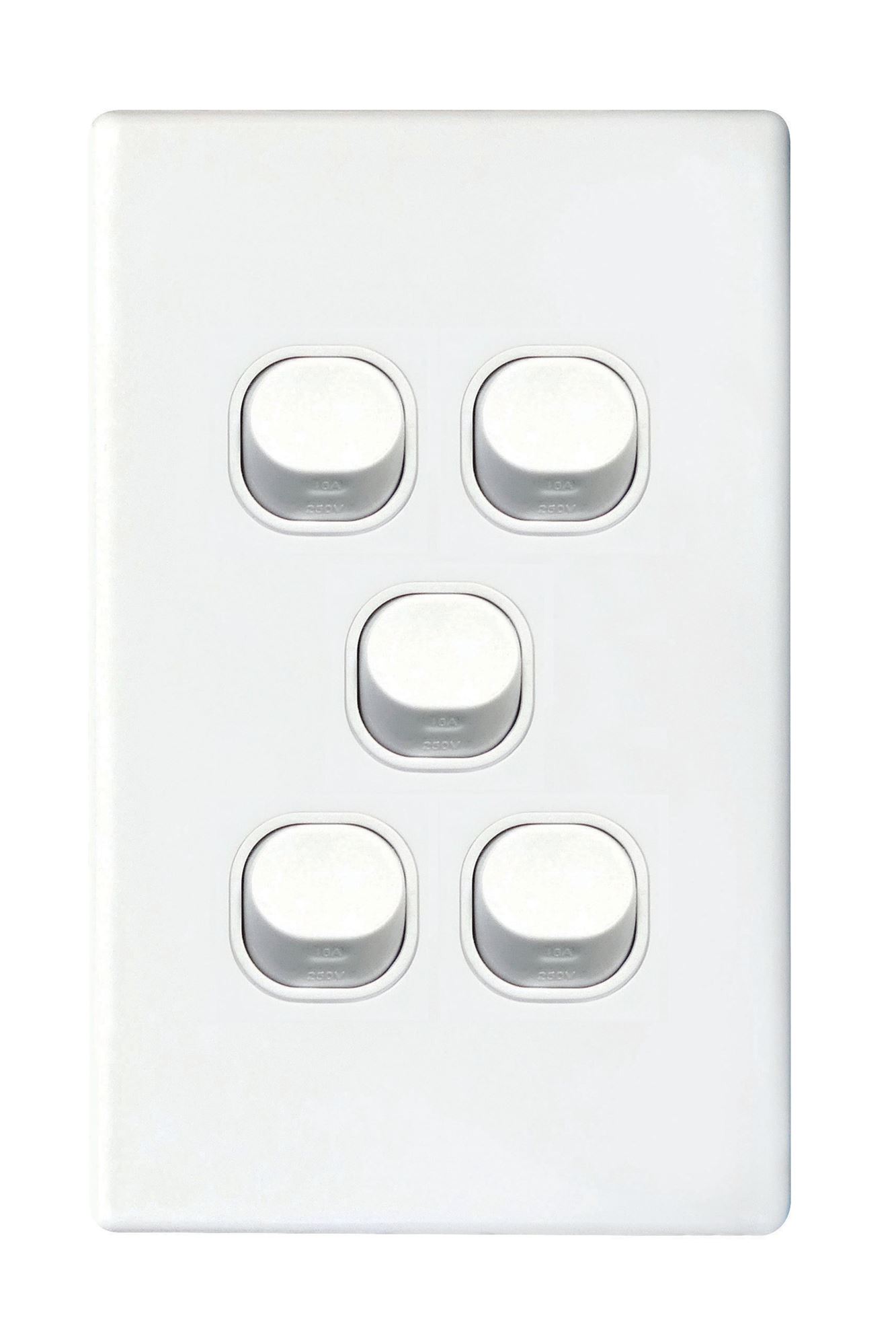 5Gang 16Amp Wall Switch - White